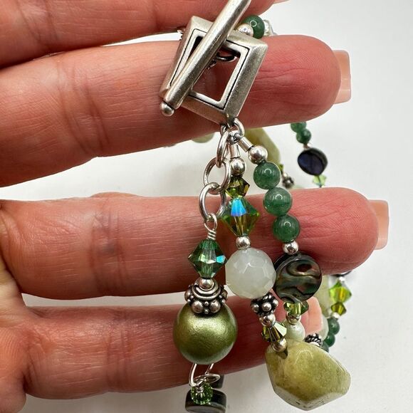 8" Tres Jolie double stranded, Pearl, Stone, abalone shell bracelet in 925! - Picture 10 of 13